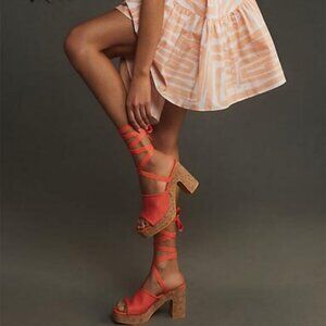 Anthropologie Matisse Magnolia Lace / Tie Up Heels Cork Platform Sandals Size 7
